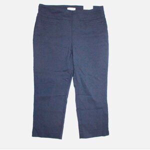 New Navy Blue Capri Pants Van Heusen Sz 10 Pull On Faux Pockets Rayon Blend NWT